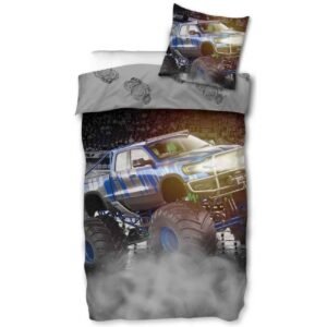 Børnesengetøj - Monstertruck - Vendbart design - Sengesæt i 100% bomuld - Sengetøj til børn