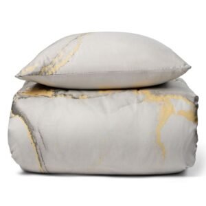 Dobbelt sengetøj - Digital printet bomuldssatin - 200x220 cm - Marble grå - dynebetræk til dobbeltdyne - 100% Bomuldssatin sengesæt