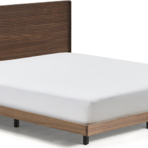 Sengeramme og sengegavl Kave Home Norlen til dobbeltseng, mørkebrun træ, lav platform, inkl. lamelbund
