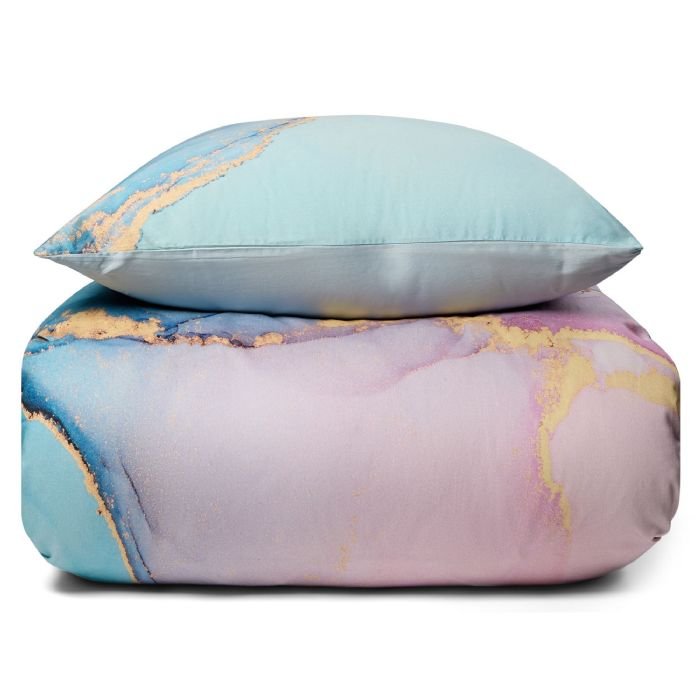 Sengetøj - Digital printet bomuldssatin - 200x220 cm - Marble multi - dynebetræk til dobbeltdyne - 100% Bomuldssatin sengesæt
