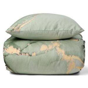 Sengetøj - Digital printet bomuldssatin - 200x220 cm - Marble støvet grøn - dynebetræk til dobbeltdyne - 100% Bomuldssatin sengesæt