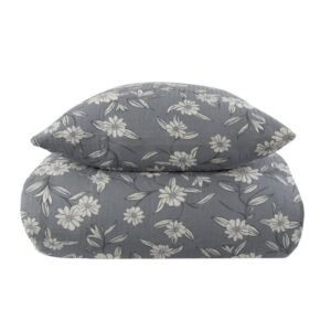 Sengetøj dobbeltdyne 200x220 cm - Grey Leaves - Bæk og bølge - Borg Living dobbelt dynebetræk
