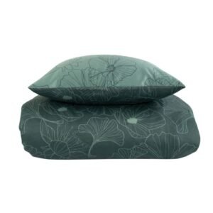 Sengetøj dobbeltdyne - 200x220 cm - Vendbart design i 100% Bomuldssatin - Big Flower grøn - Sengesæt fra By Night