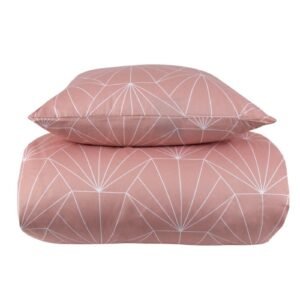 Sengetøj dobbeltdyne - 200x220 cm - Vendbart design i 100% Bomuldssatin - Hexagon peach - Sengesæt fra By Night