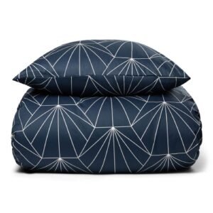 Sengetøj til dobbeltdyne - 200x220 cm - Hexagon blå - 100% Bomuldssatin - 2 i 1 design - By Night sengesæt
