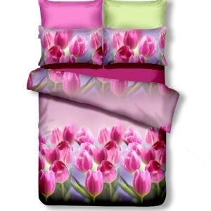 Sengetøjssæt dobbeltdyne DecoKing Emerald lyserød blomst, 200x220 + 2x 80x80