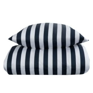 Stribet sengetøj til dobbeltdyne - 200x220 cm - Blødt bomuldssatin - Nordic Stripe - Blåt og hvidt sengesæt