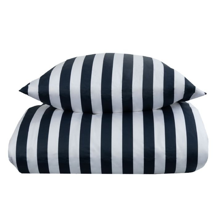 Stribet sengetøj til dobbeltdyne - 200x220 cm - Blødt bomuldssatin - Nordic Stripe - Blåt og hvidt sengesæt