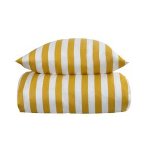 Stribet sengetøj til dobbeltdyne - 200x220 cm - Blødt bomuldssatin - Nordic Stripe - Gult og hvidt sengesæt