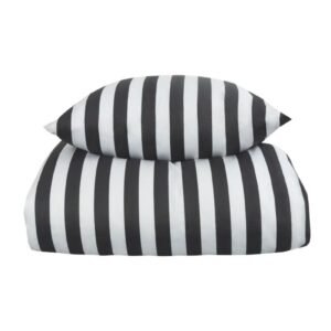 Stribet sengetøj til dobbeltdyne - 200x220 cm - Blødt bomuldssatin - Nordic Stripe - Mørkegråt og hvidt sengesæt