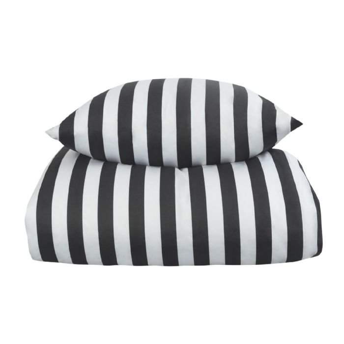 Stribet sengetøj til dobbeltdyne - 200x220 cm - Blødt bomuldssatin - Nordic Stripe - Mørkegråt og hvidt sengesæt