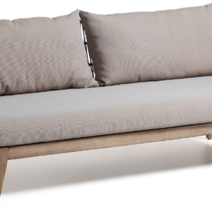 Udendørs 3-personers sofa - Kave Home Belleny i massivt eukalyptustræ med puder og madras, UV-bestandig beige/natur/grå
